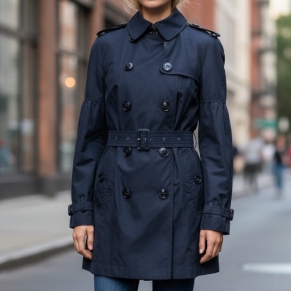 Burberry Classic Double Breasted Trench Raincoat Iconic Navy Polyamide SZ 4